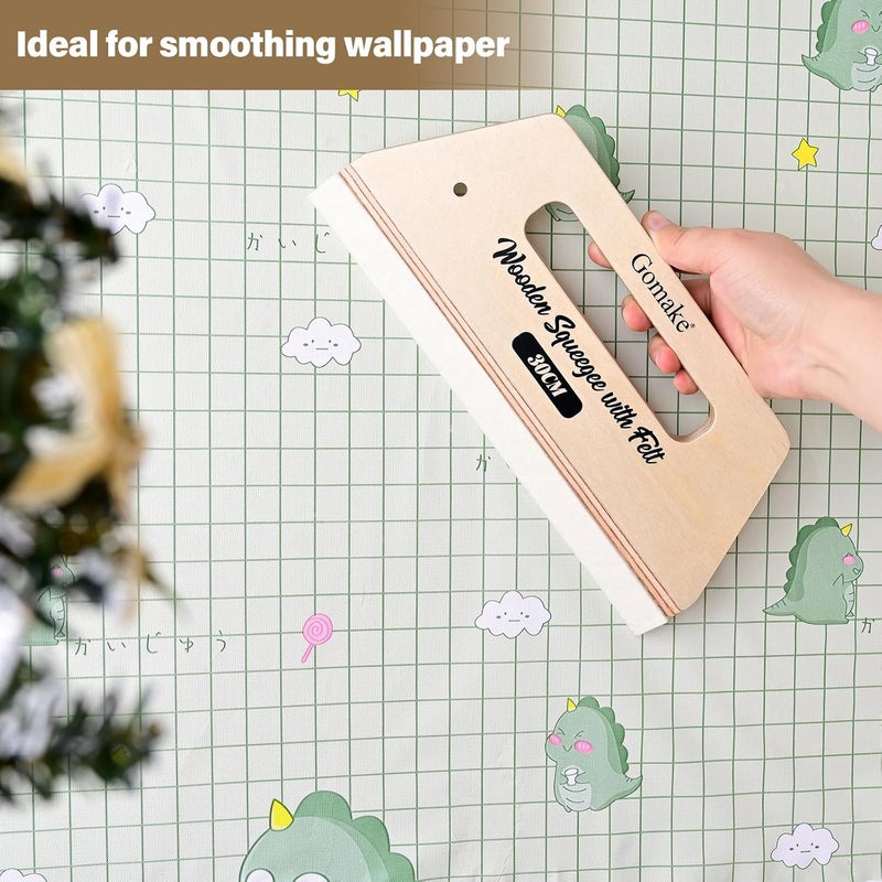 Gomake Wallpaper Smoothing Tool Large Wooden Squeegee with Felt for Large Film Application,Floor Graphics Installing,Doors and Windows Decal Applications - Image 5